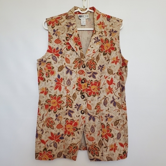 RUSS CLASSIC Tops - RUSS CLASSIC FLORAL VEST SLEEVELESS BUTTON-DOWN HARVEST FALL FESTIVE WOMENS 12